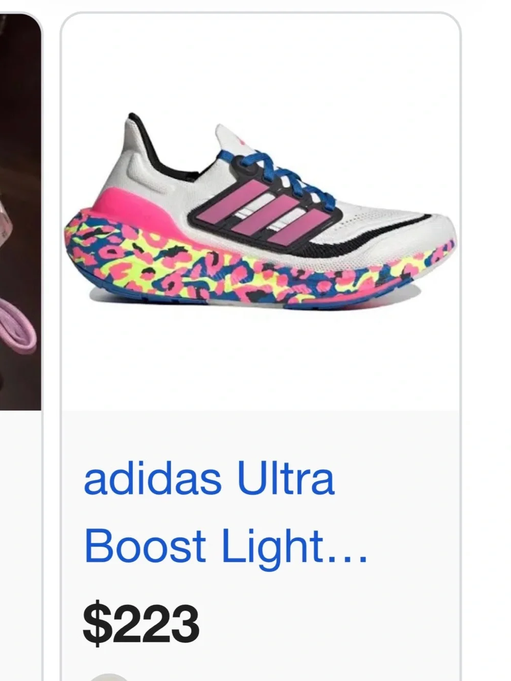 Adidas Ultraboost Light Running Shoe - White with Pink & Neon Multicolor Sole